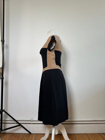 Vintage Bottega Veneta Silk Cotton Dress Beige Black M