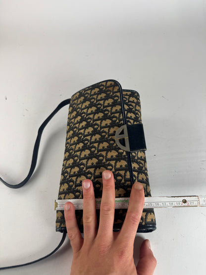 Vintage Dior Oblique Monogram Leather shoulder bag navy beige