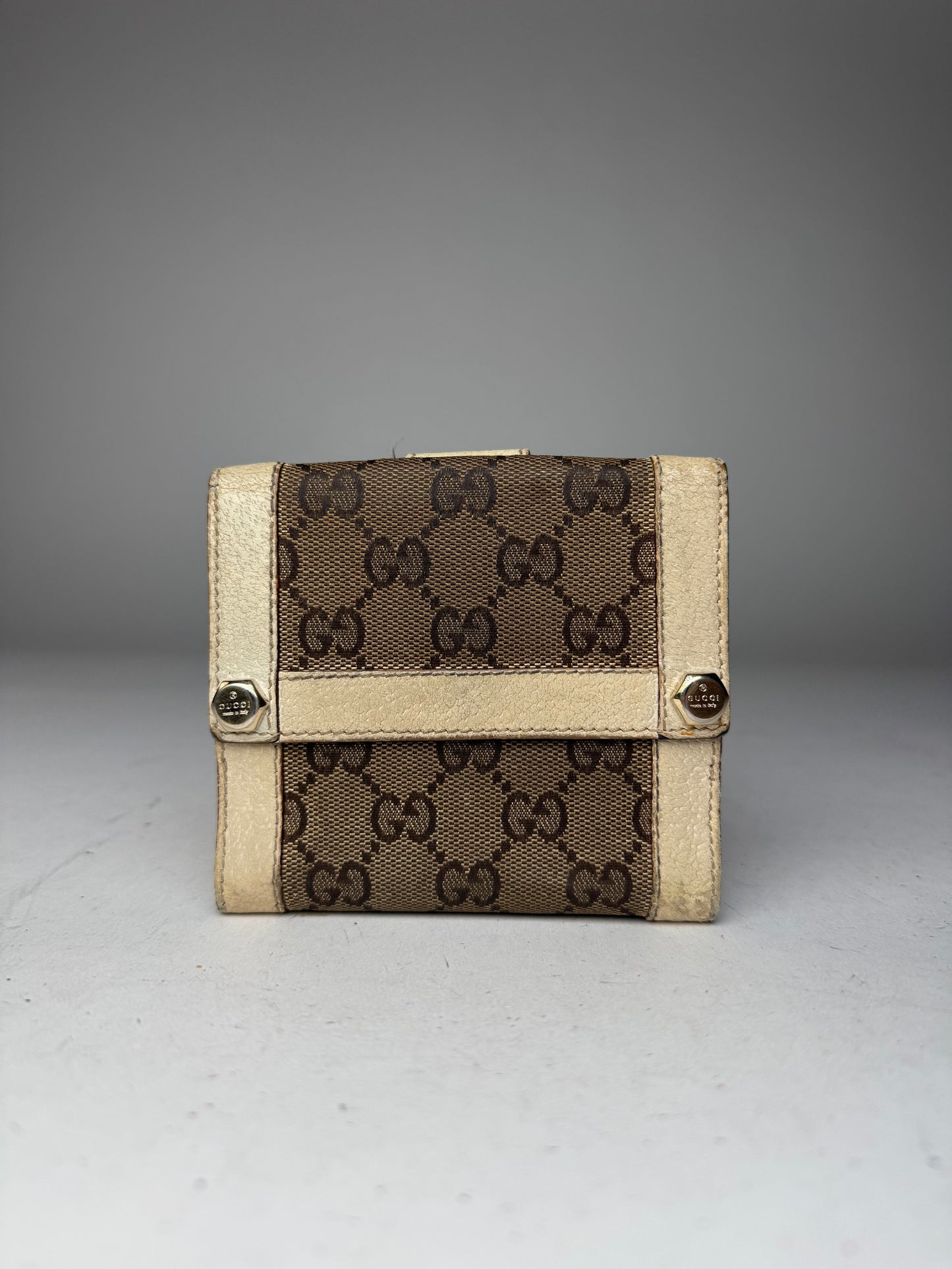 Vintage Gucci Monogram Leather wallet Beige White