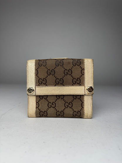 Vintage Gucci Monogram Leather wallet Beige White
