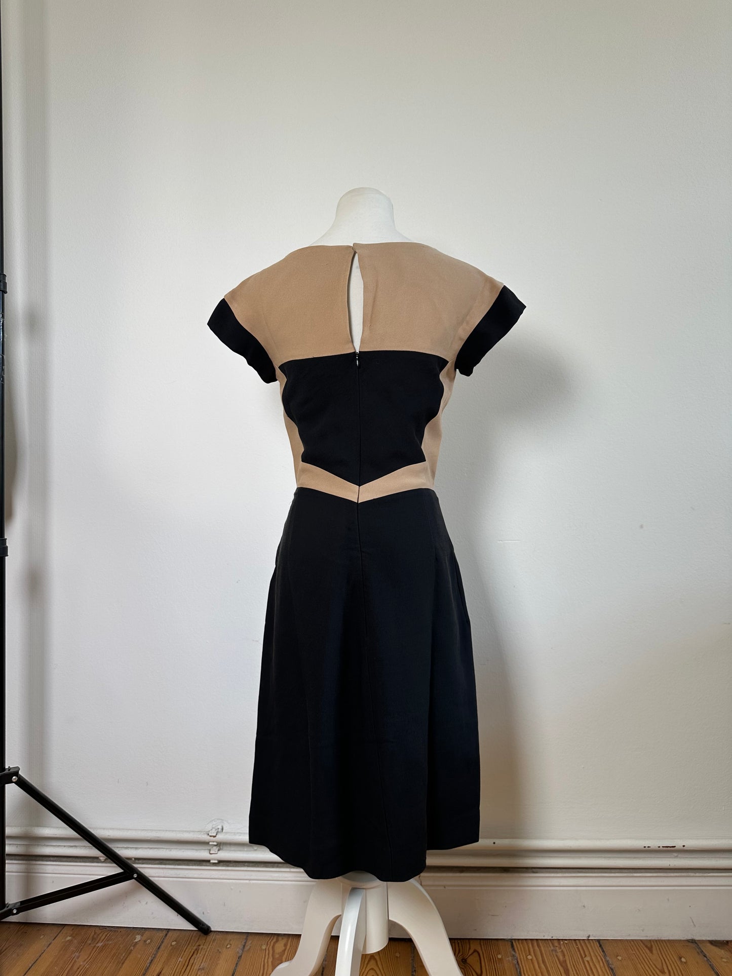 Vintage Bottega Veneta Silk Cotton Dress Beige Black M