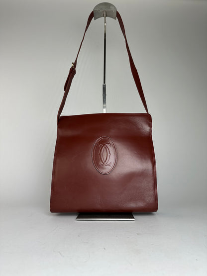 Vintage Cartier Leather Shoulder Bag Burgundy