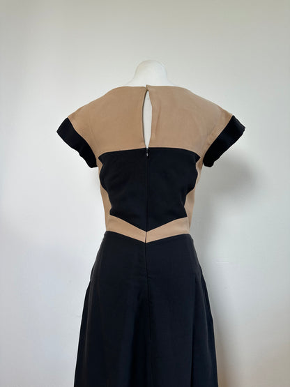 Vintage Bottega Veneta Silk Cotton Dress Beige Black M