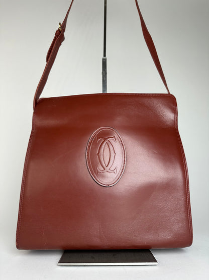 Vintage Cartier Leather Shoulder Bag Burgundy