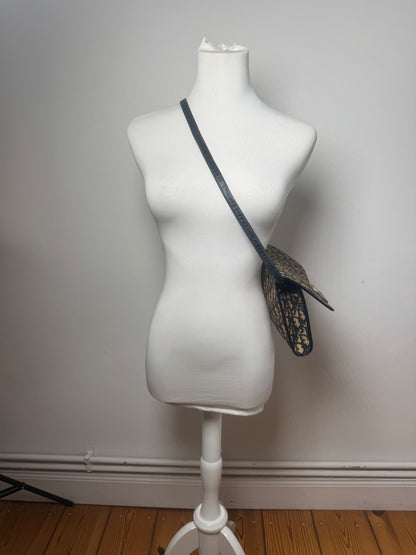 Vintage Dior Oblique Monogram Leather shoulder bag navy beige