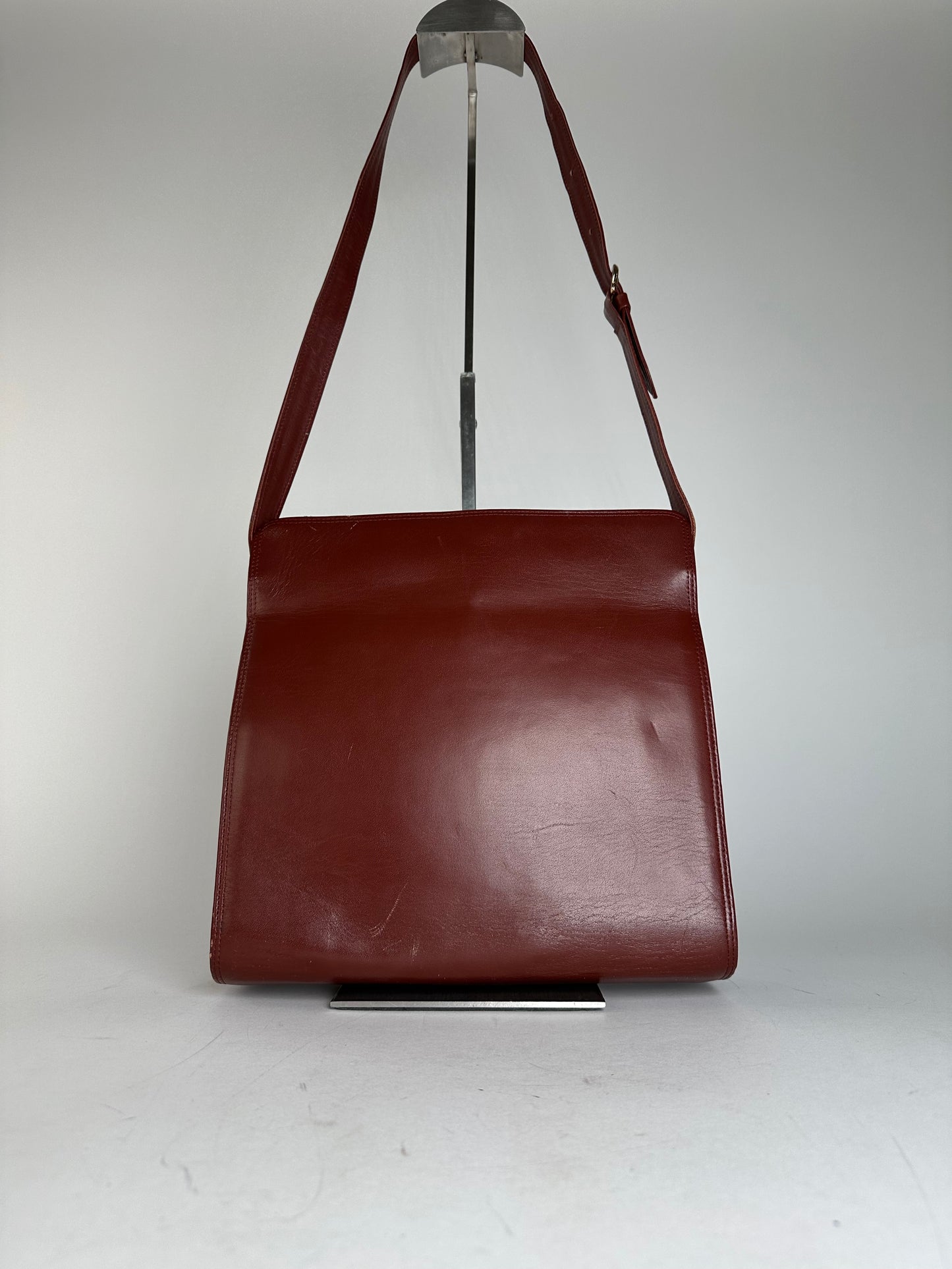 Vintage Cartier Leather Shoulder Bag Burgundy