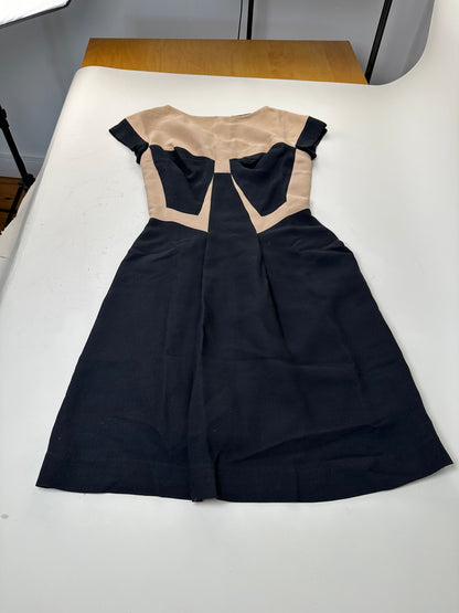 Vintage Bottega Veneta Silk Cotton Dress Beige Black M