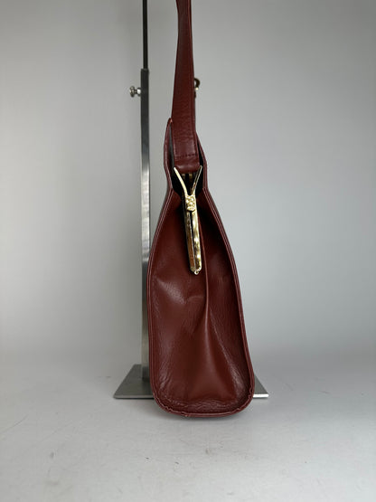 Vintage Cartier Leather Shoulder Bag Burgundy