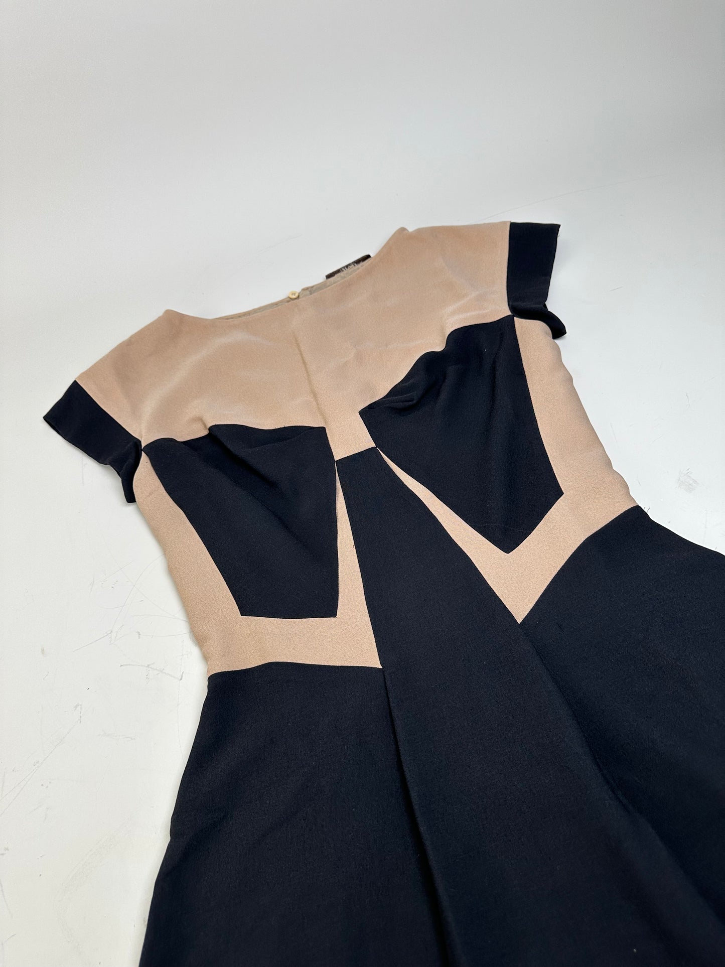 Vintage Bottega Veneta Silk Cotton Dress Beige Black M