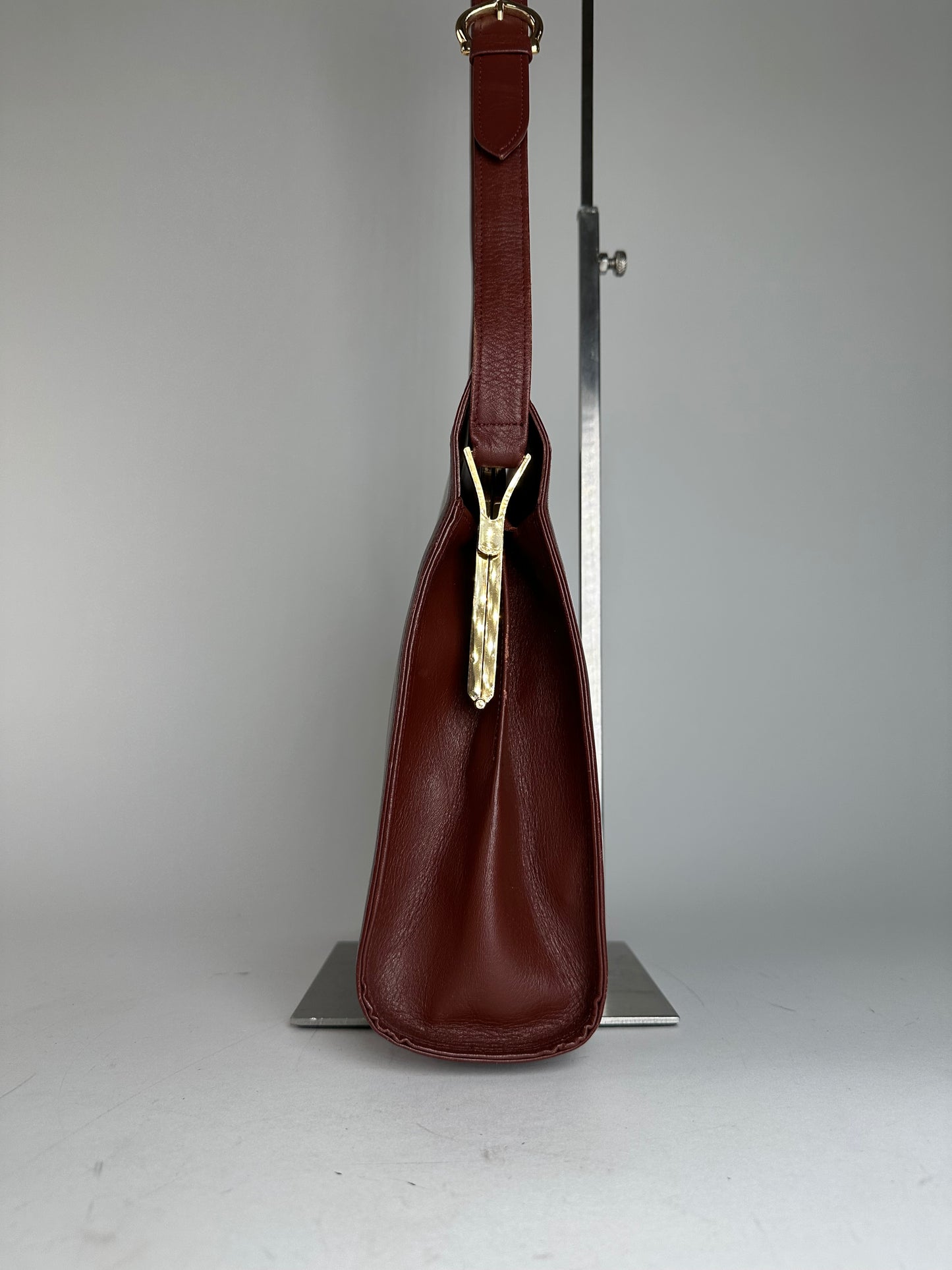 Vintage Cartier Leather Shoulder Bag Burgundy