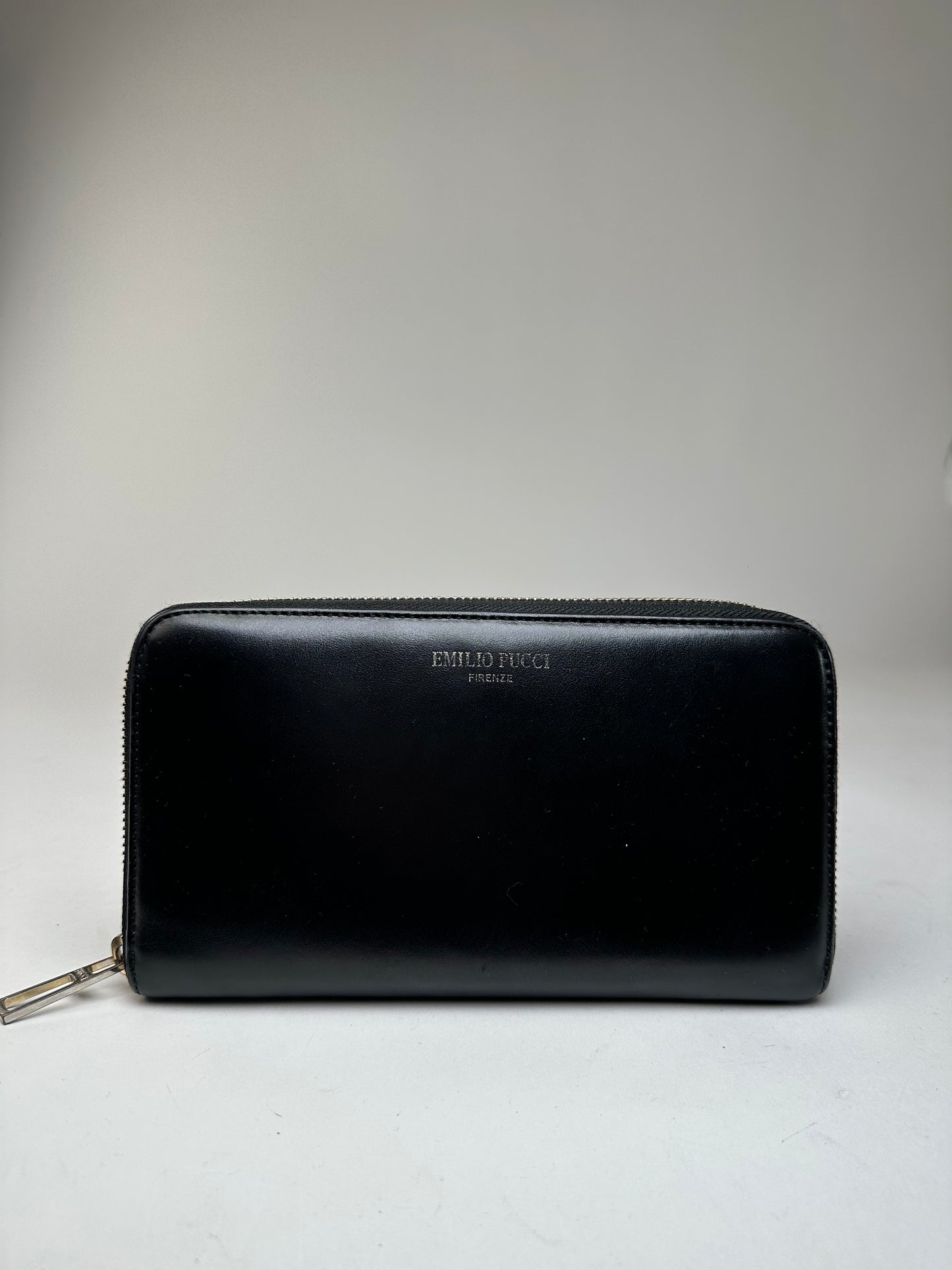 Vintage Emilio Pucci Black Leather Zip-Around Wallet