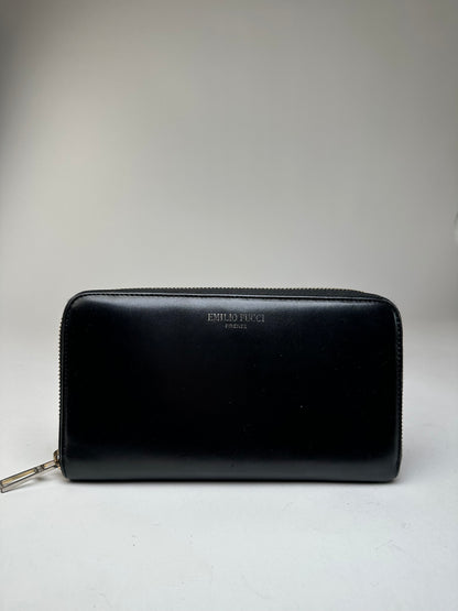Vintage Emilio Pucci Black Leather Zip-Around Wallet