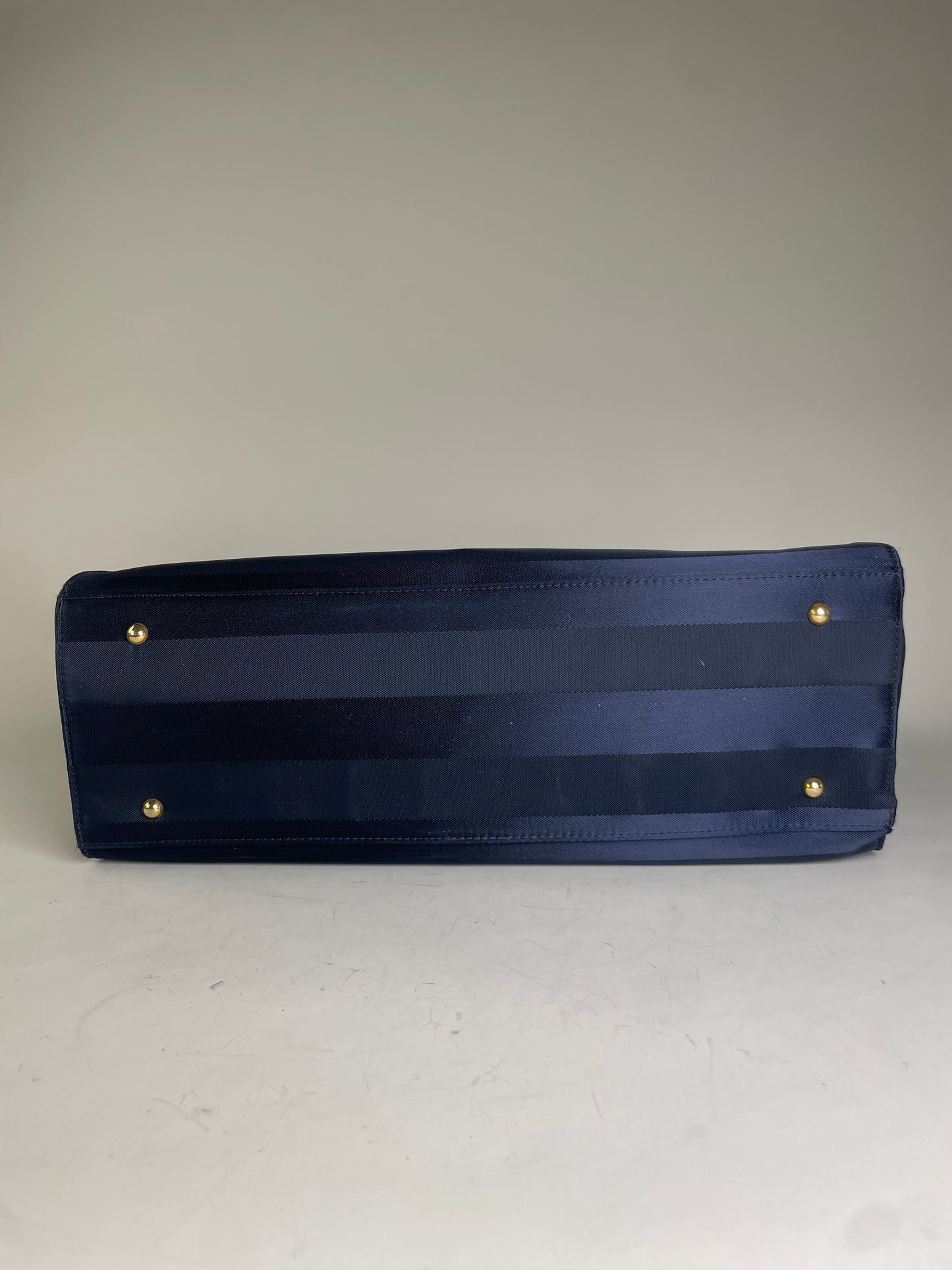 Vintage Courreges Nylon Leather Trim Tote Navy Gold