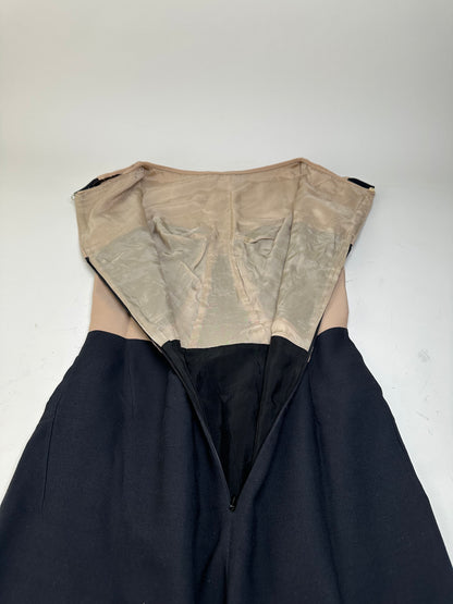 Vintage Bottega Veneta Silk Cotton Dress Beige Black M