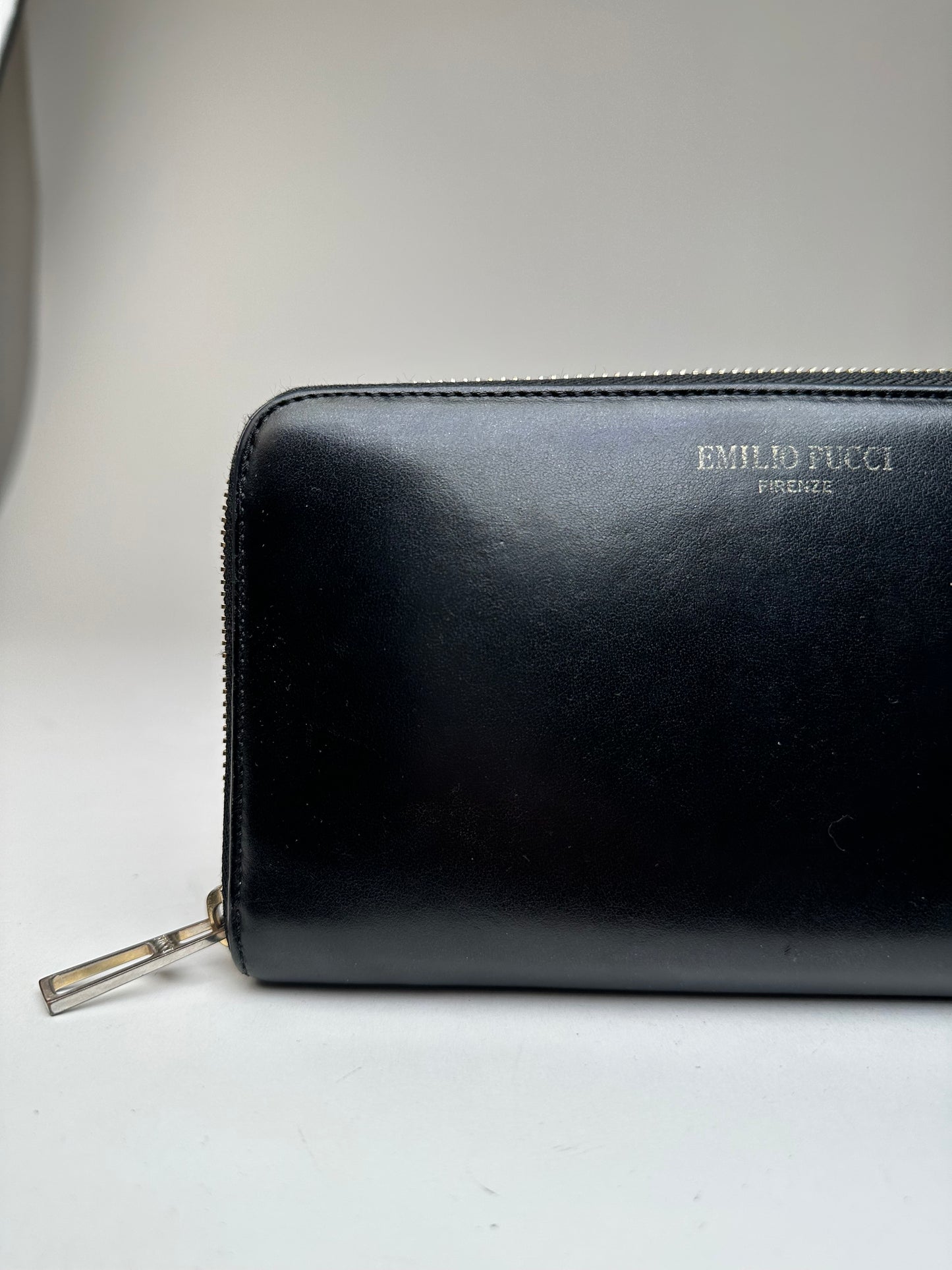 Vintage Emilio Pucci Black Leather Zip-Around Wallet