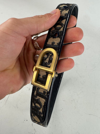 Vintage Dior Oblique Canvas Logo Belt Black Beige Gold