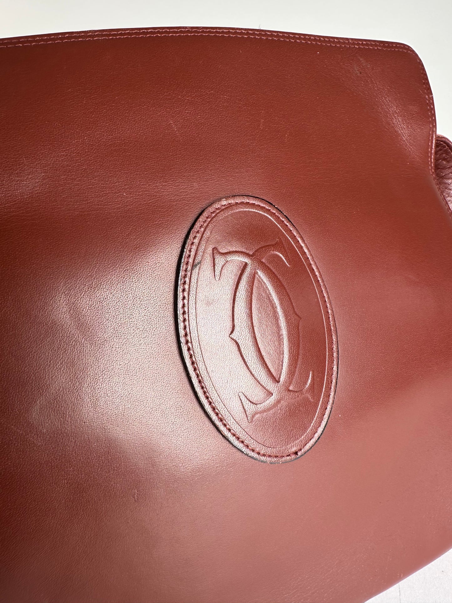 Vintage Cartier Leather Shoulder Bag Burgundy