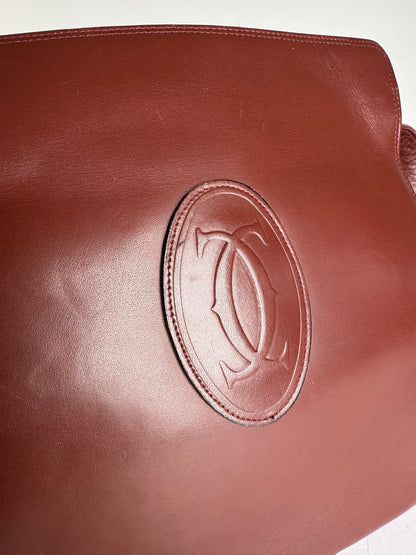 Vintage Cartier Leather Shoulder Bag Burgundy
