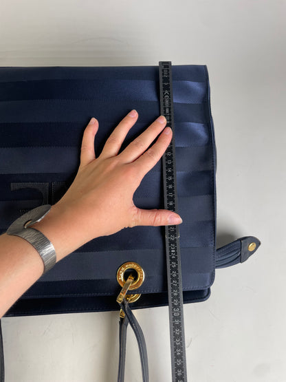 Vintage Courreges Nylon Leather Trim Tote Navy Gold