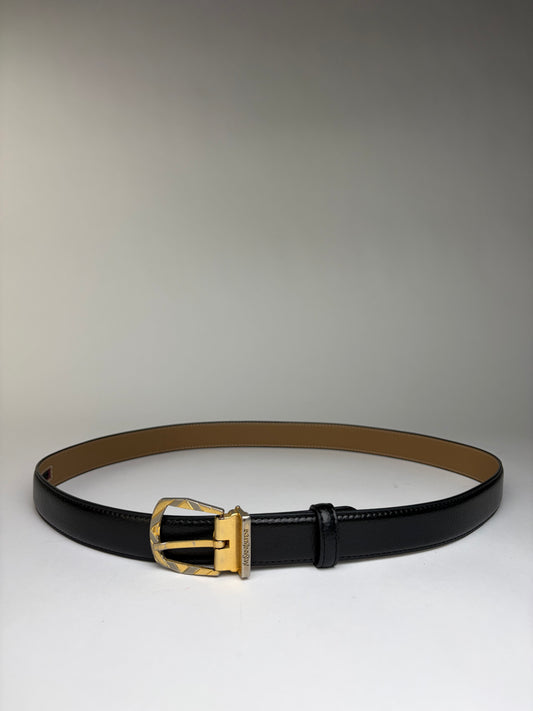 Vintage Yves Saint Laurent Textured Leather Belt c. Late 1980s Black Gold (Copy)