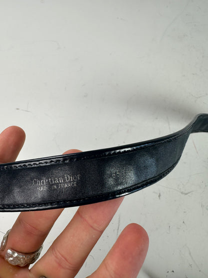 Vintage Dior Oblique Canvas Logo Belt Black Beige Gold
