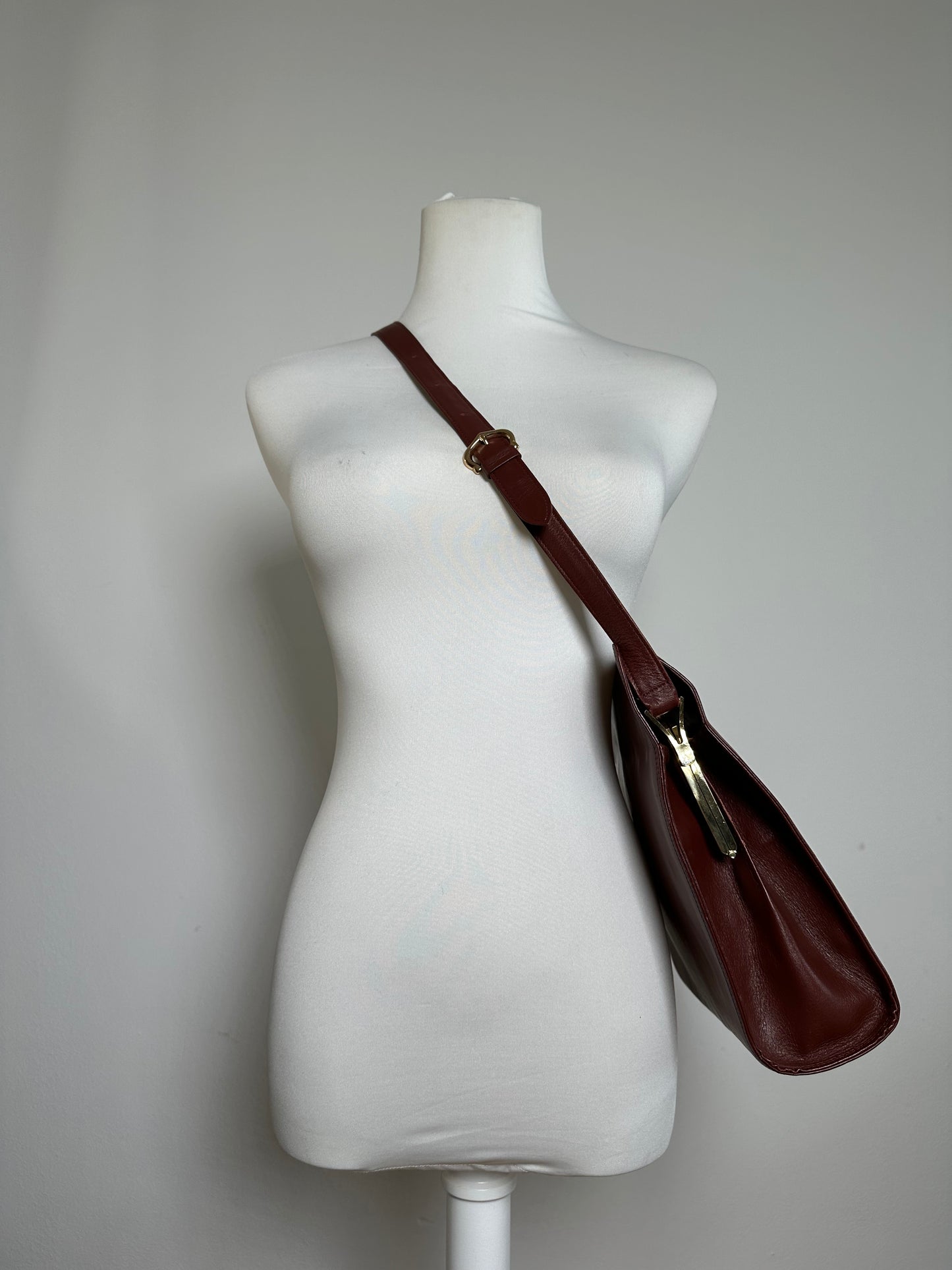 Vintage Cartier Leather Shoulder Bag Burgundy