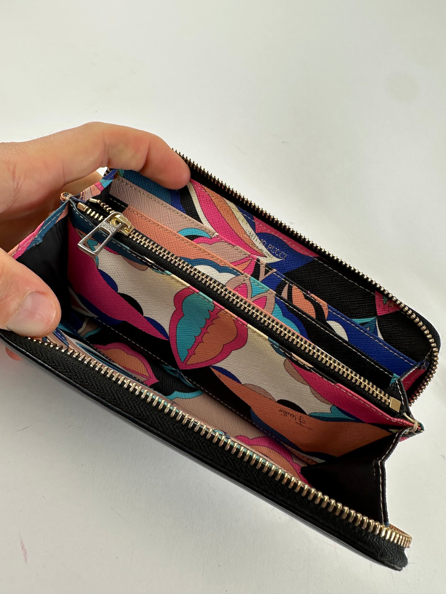 Vintage Emilio Pucci Black Leather Zip-Around Wallet