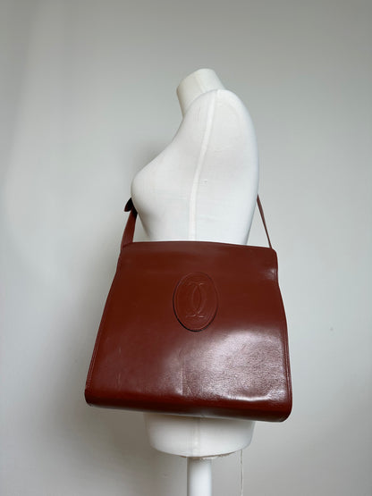 Vintage Cartier Leather Shoulder Bag Burgundy