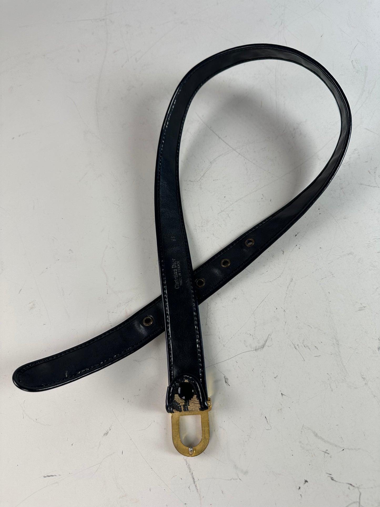 Vintage Dior Oblique Canvas Logo Belt Black Beige Gold