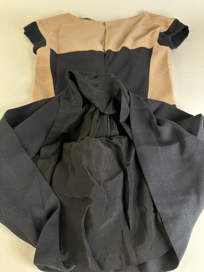 Vintage Bottega Veneta Silk Cotton Dress Beige Black M