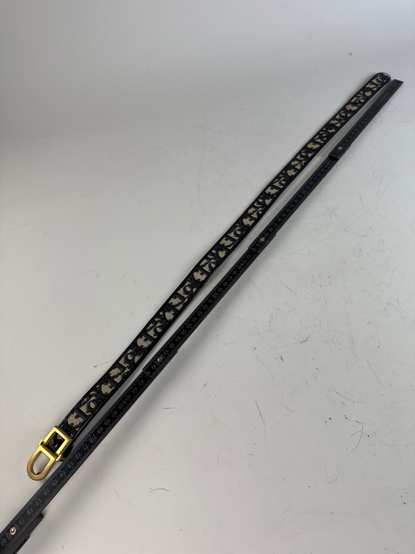 Vintage Dior Oblique Canvas Logo Belt Black Beige Gold