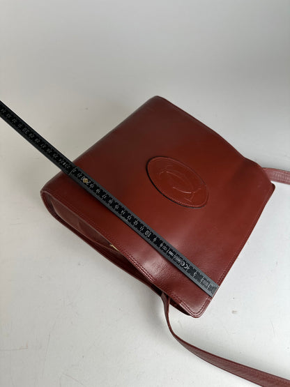Vintage Cartier Leather Shoulder Bag Burgundy