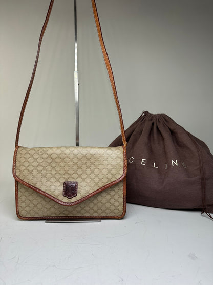 Vintage Celine Monogram Canvas Shoulder Bag Beige Brown