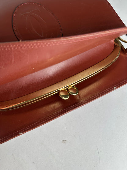 Vintage Cartier Leather Shoulder Bag Burgundy