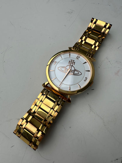 Vintage Vivienne Westwood Bracelet Watch Gold White Dial