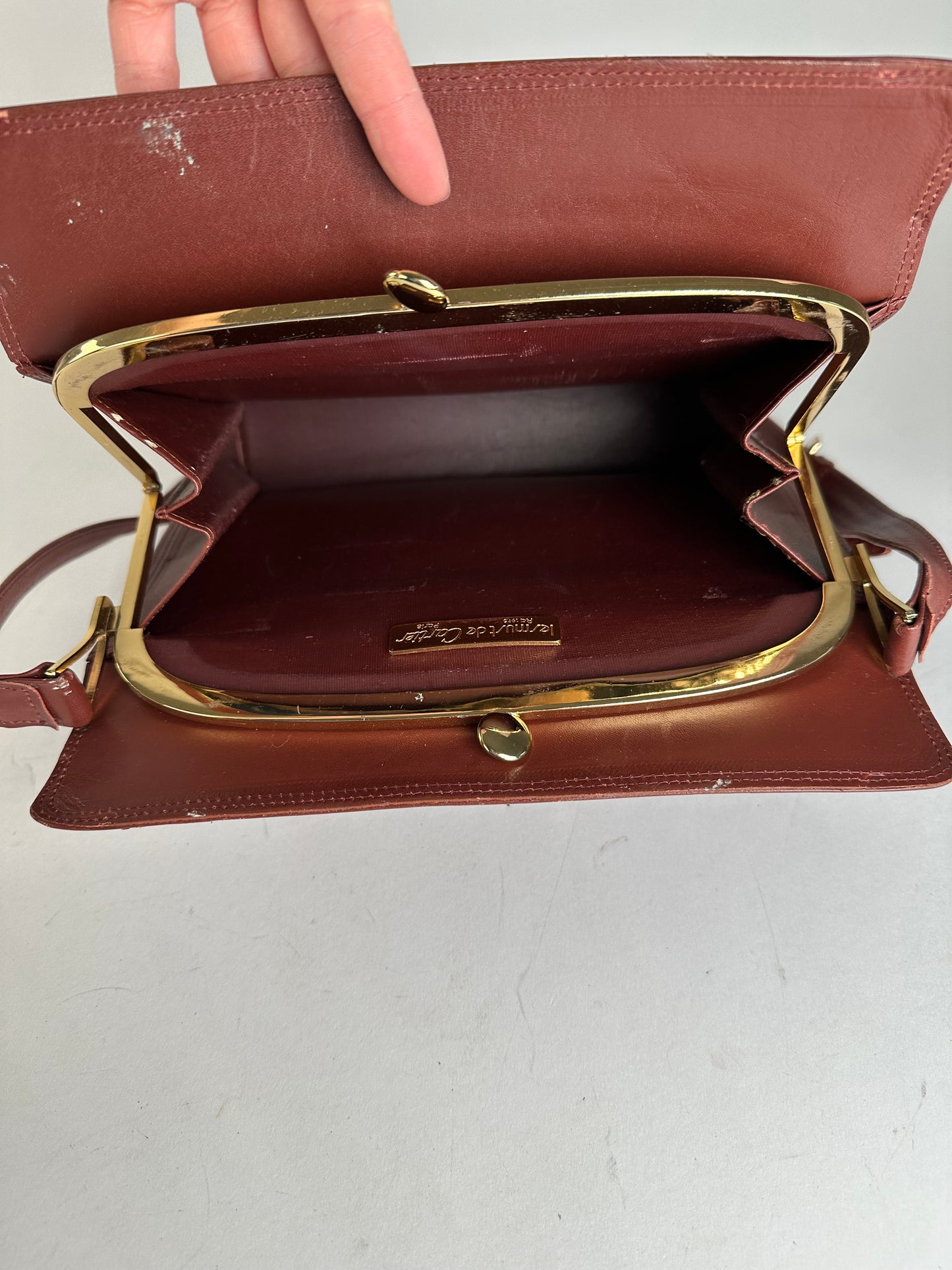 Vintage Cartier Leather Shoulder Bag Burgundy