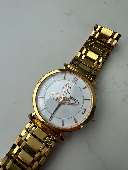 Vintage Vivienne Westwood Bracelet Watch Gold White Dial