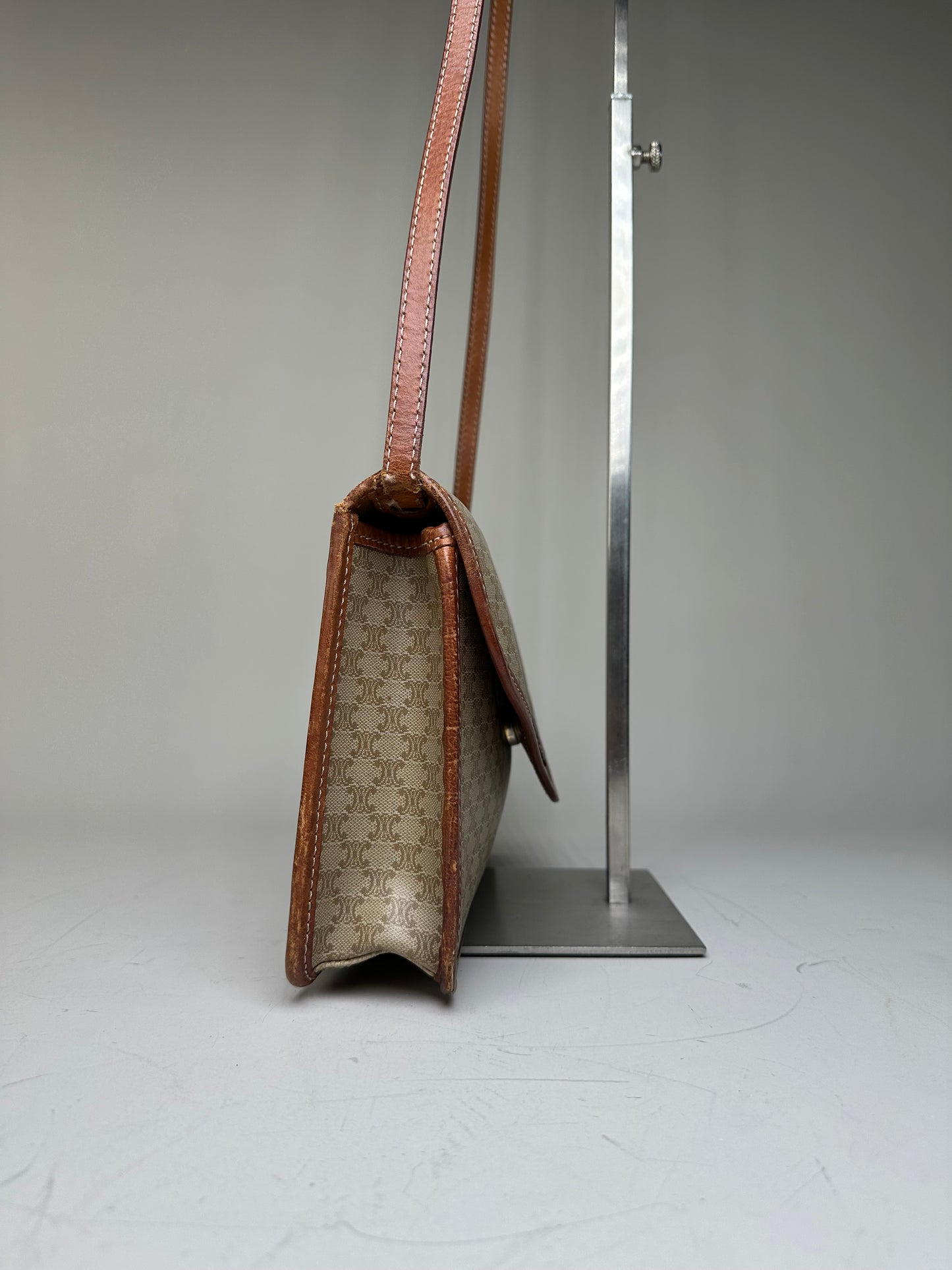 Vintage Celine Monogram Canvas Shoulder Bag Beige Brown