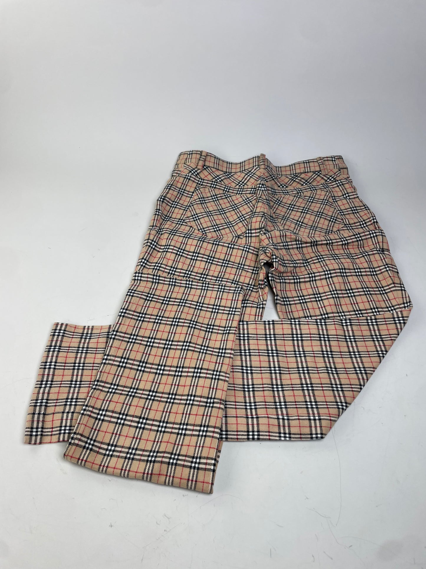 Vintage Burberry Check Cotton Blend Trousers Beige M