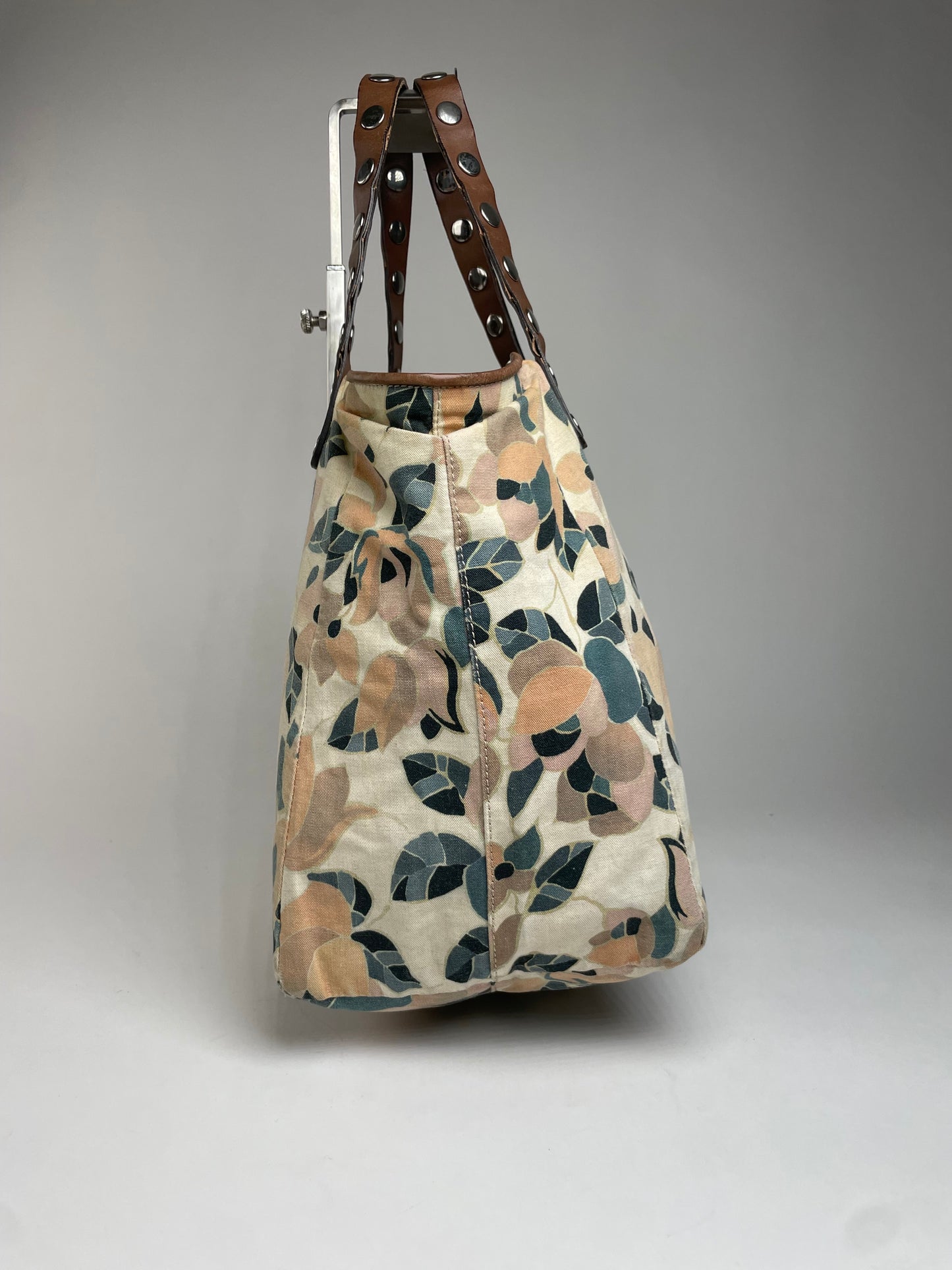 Vintage Marni Studded Floral Canvas Leather Tote bag beige brown green