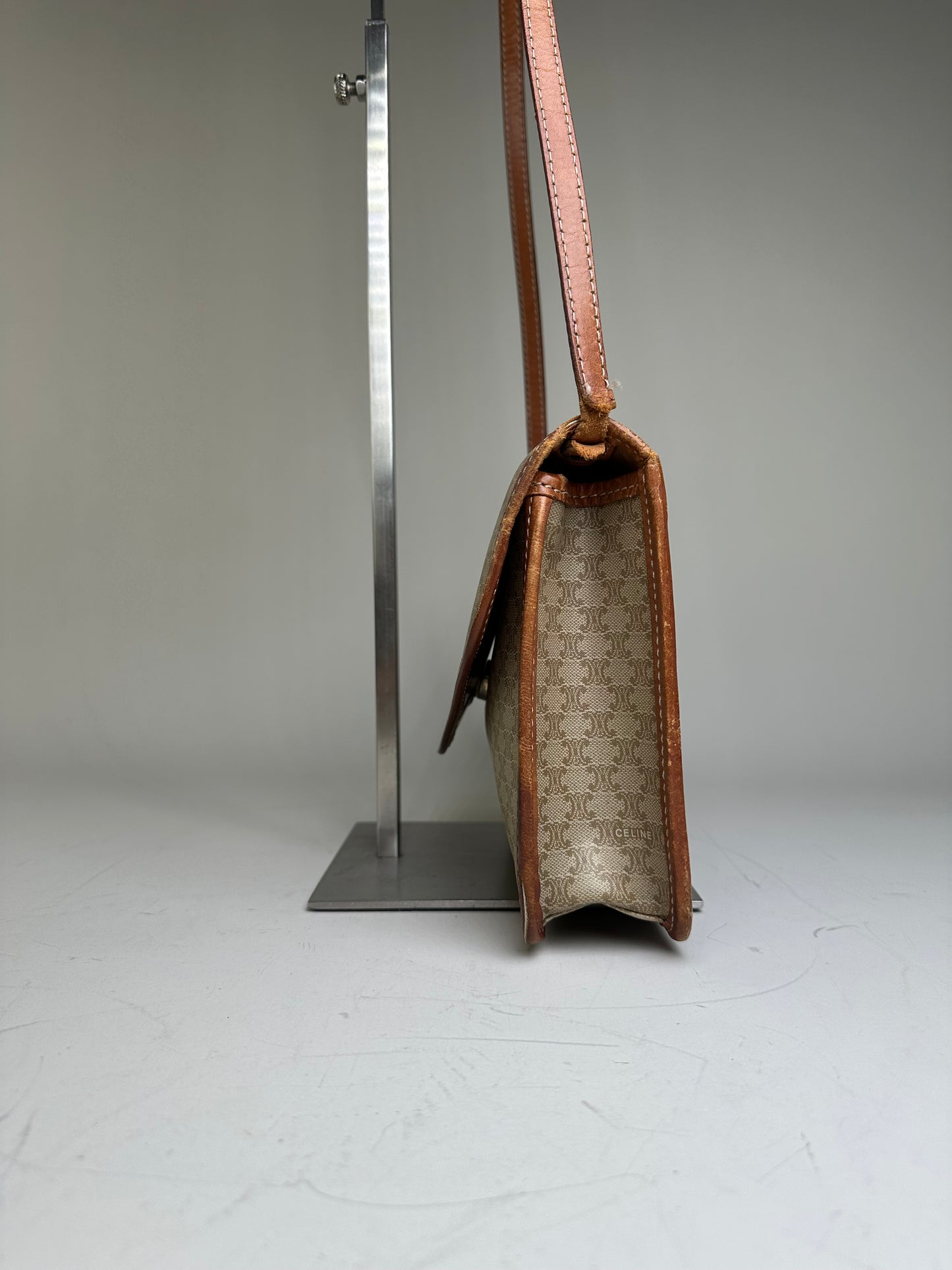 Vintage Celine Monogram Canvas Shoulder Bag Beige Brown