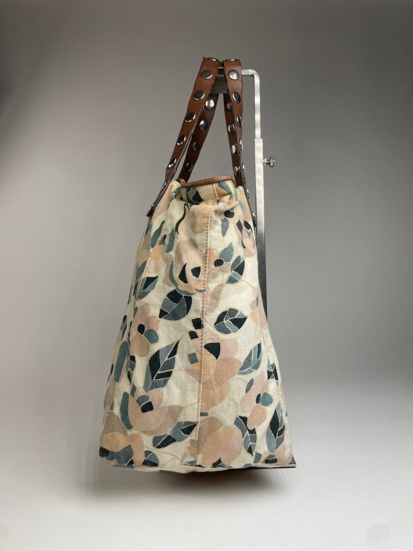 Vintage Marni Studded Floral Canvas Leather Tote bag beige brown green