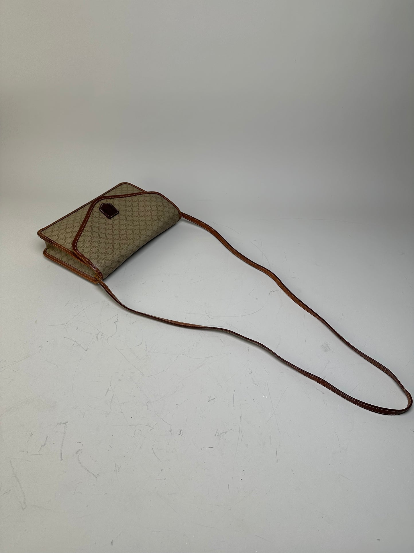 Vintage Celine Monogram Canvas Shoulder Bag Beige Brown