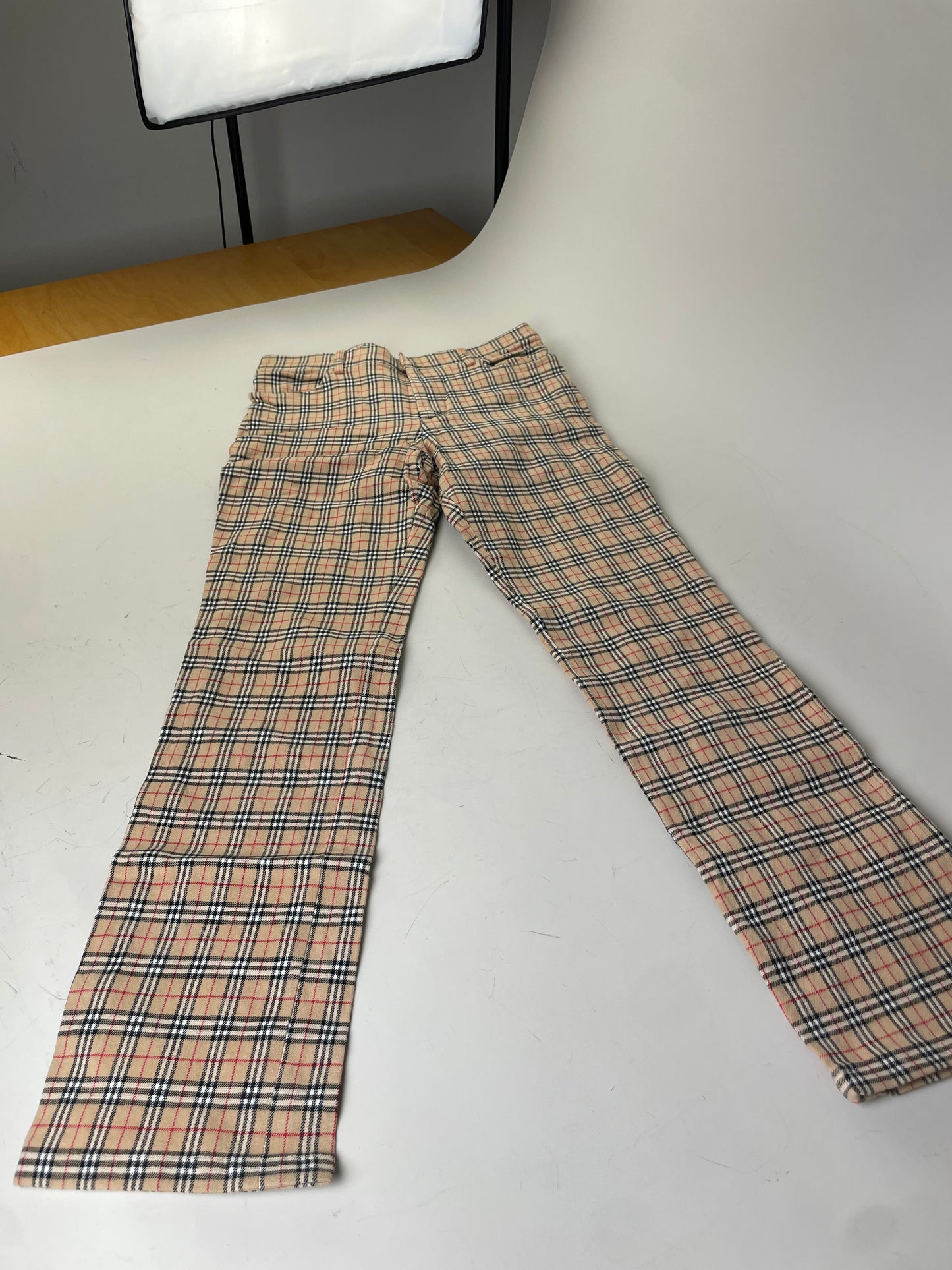 Vintage Burberry Check Cotton Blend Trousers Beige M