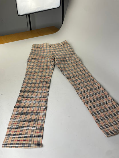 Vintage Burberry Check Cotton Blend Trousers Beige M