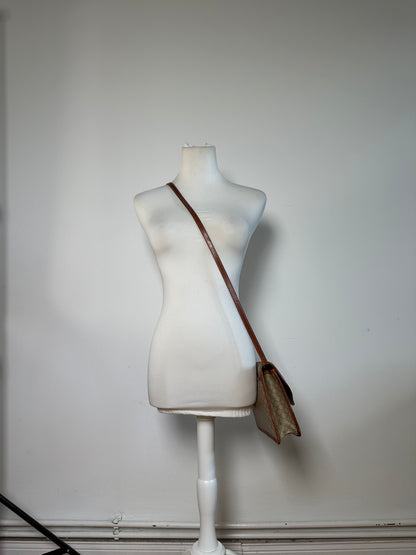 Vintage Celine Monogram Canvas Shoulder Bag Beige Brown