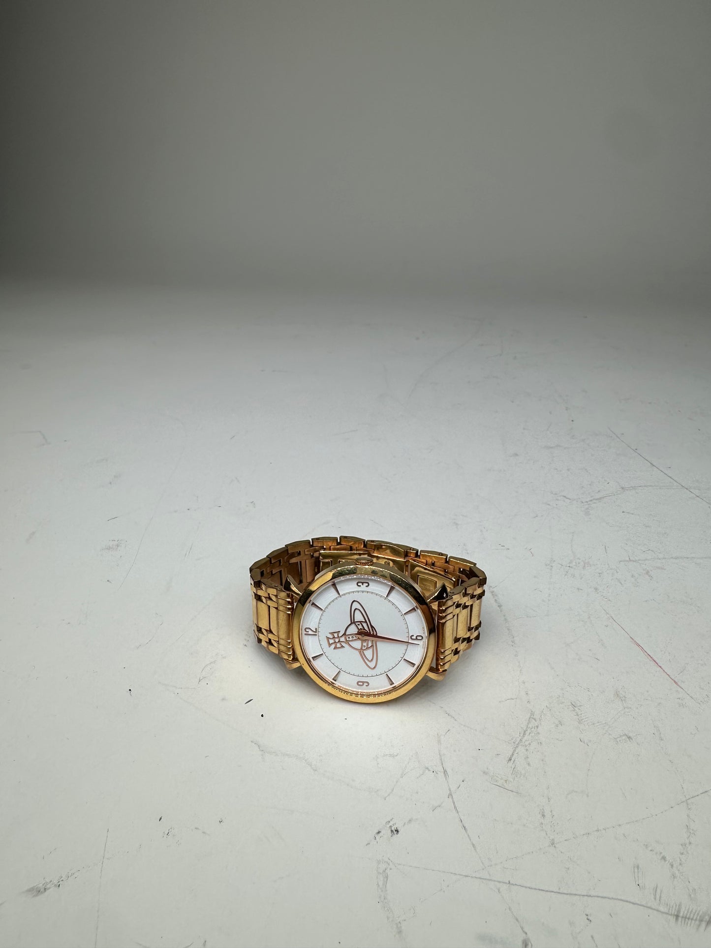 Vintage Vivienne Westwood Bracelet Watch Gold White Dial