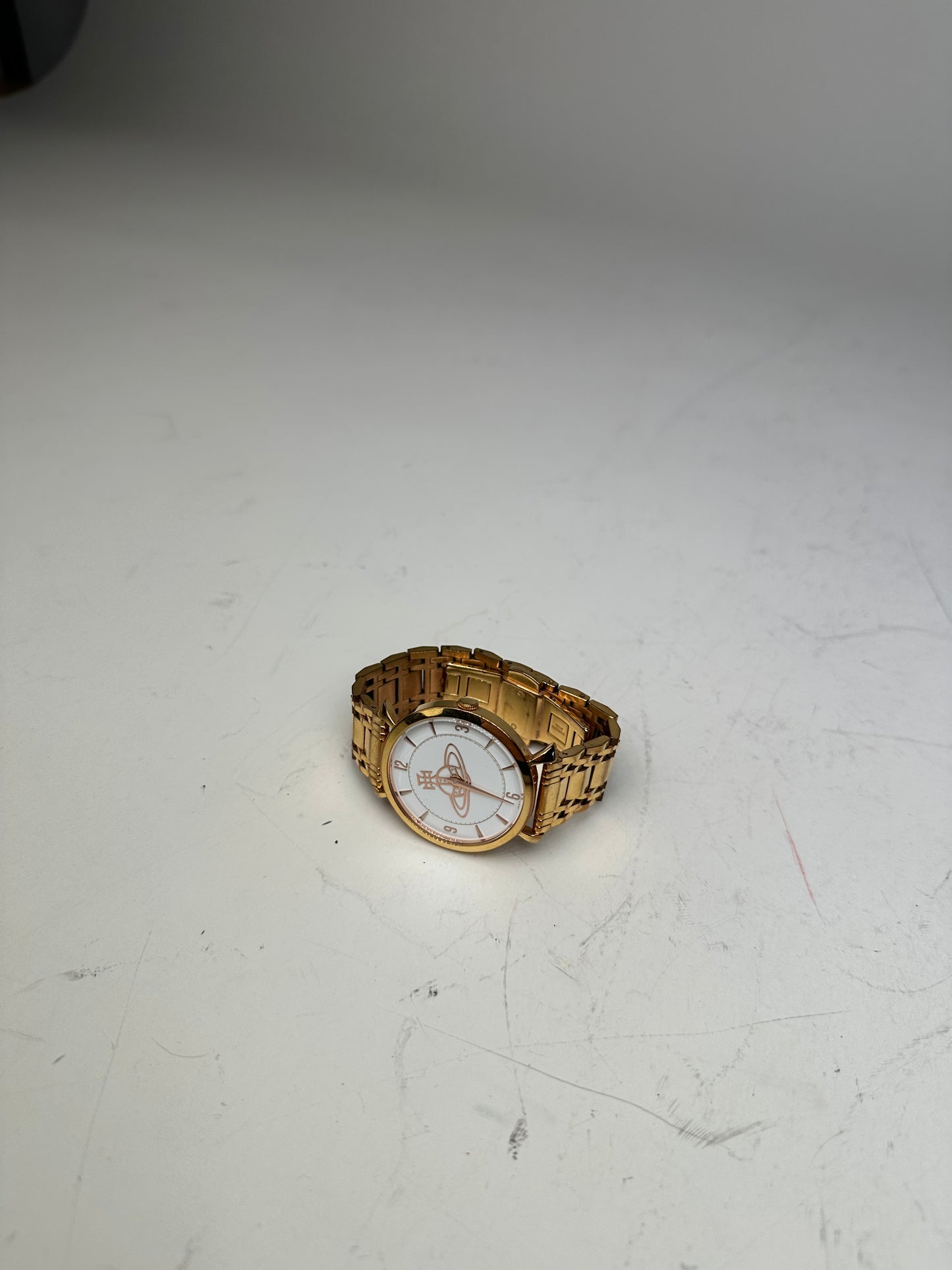 Vintage Vivienne Westwood Bracelet Watch Gold White Dial