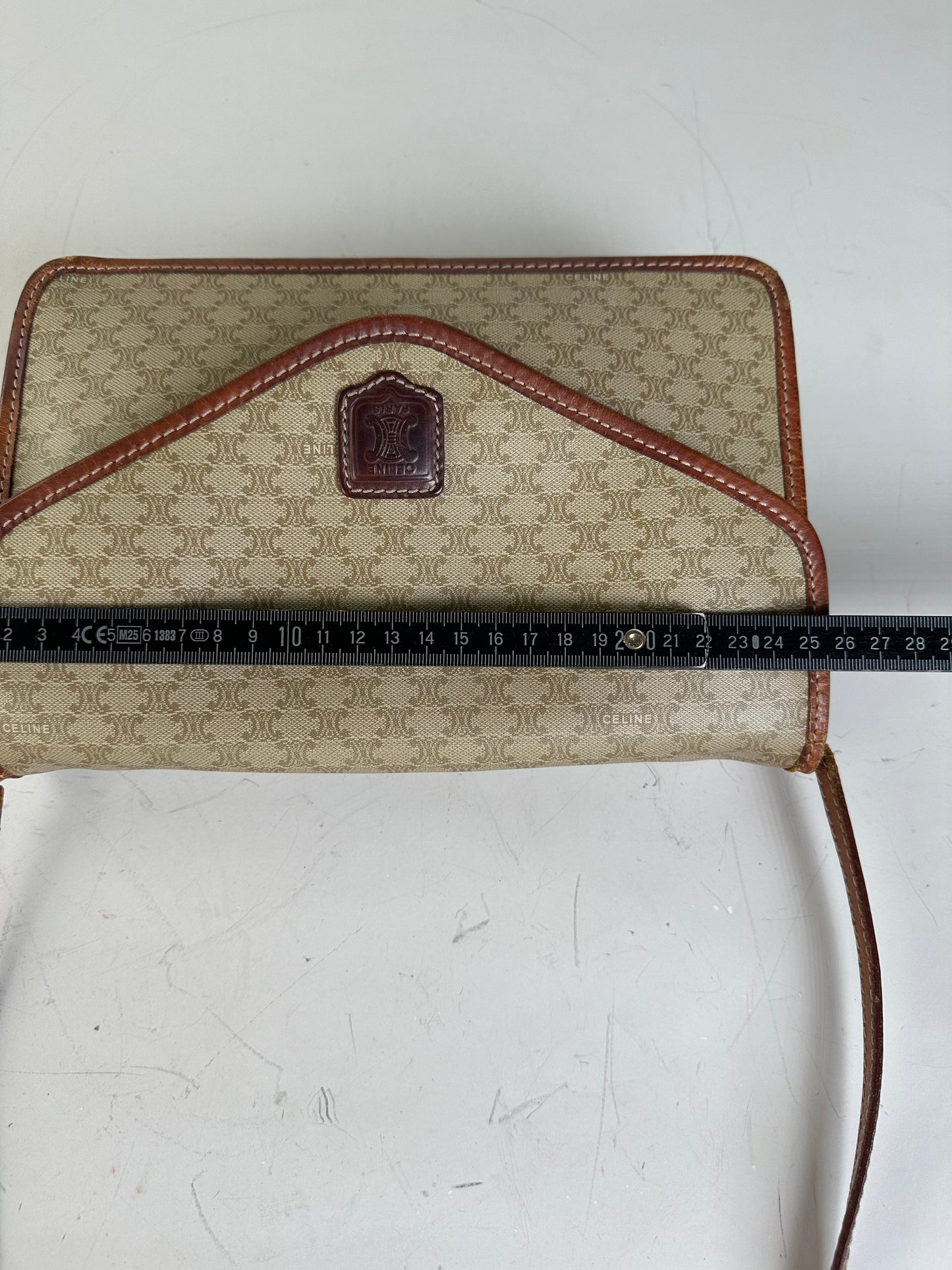 Vintage Celine Monogram Canvas Shoulder Bag Beige Brown