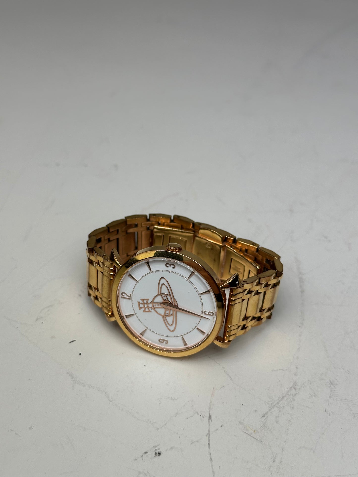 Vintage Vivienne Westwood Bracelet Watch Gold White Dial